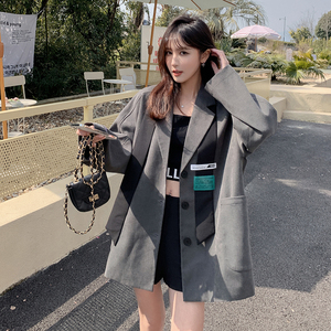 甜辣休闲灰色西装外套女春秋2025新款春装女装设计感炸街宽松西服,12-14岁男生穿搭图片