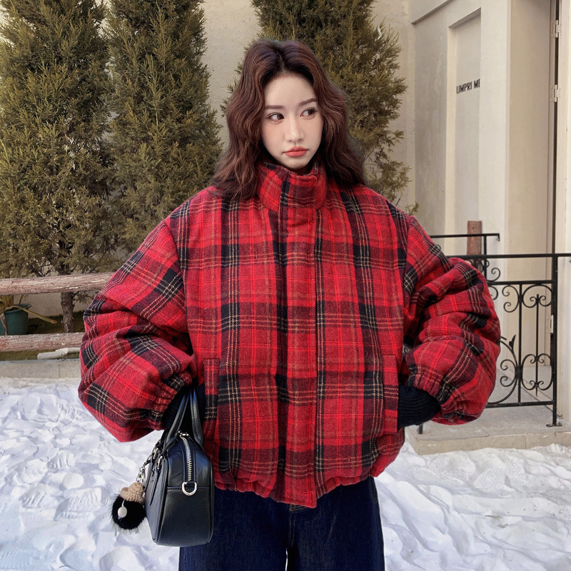 [新款】巨好看红色格子短款90羽绒服女款外套B100-8679-p255-k368,女装羽绒服,浙宝100