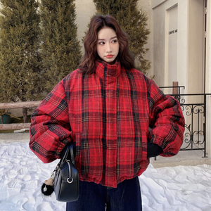 [新款】巨好看红色格子短款90羽绒服女款外套B100-8679-p255-k368图片