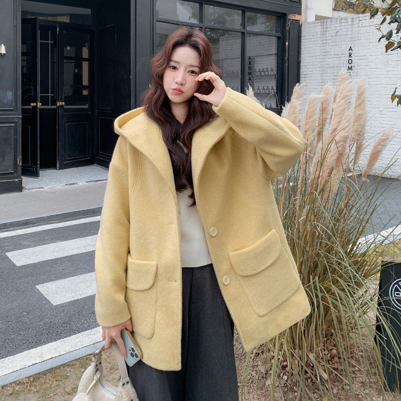【新款】黄色甜美风减龄显瘦女冬毛呢外套B100-8678-p170-k238,女装毛呢外套,浙宝100