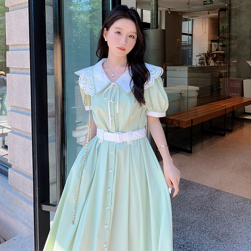 出货中，原创设计绿色两穿领子可取连衣裙女3203-p125-k178,女装连衣裙,浙宝100