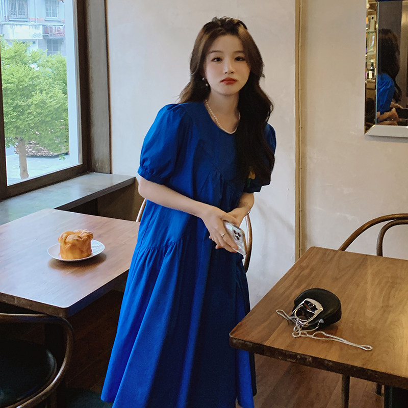 法式克莱因蓝连衣裙女夏2025新款赫本风别致惊艳气质宽松显瘦裙子,女装连衣裙,浙宝100