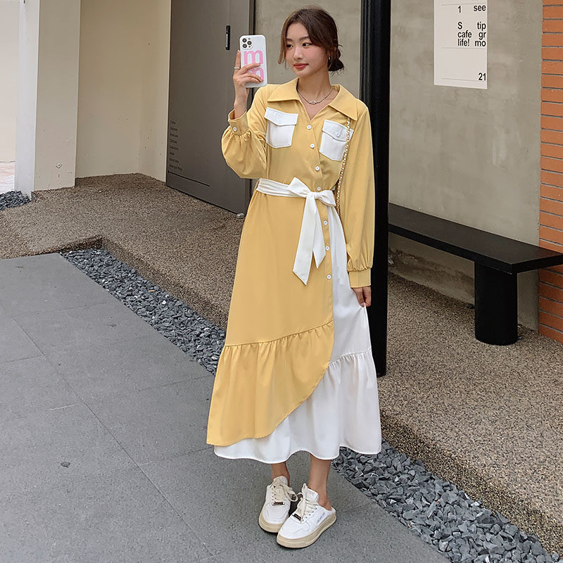 春装现货主推拼接撞色连衣裙2032-P115-控168,女装连衣裙,浙宝100