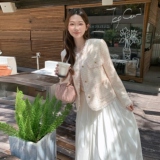 法式女纯色秋季亮片长袖短外套复古时尚短款显瘦开衫小香风碎花，女装套装/套裙，浙宝100