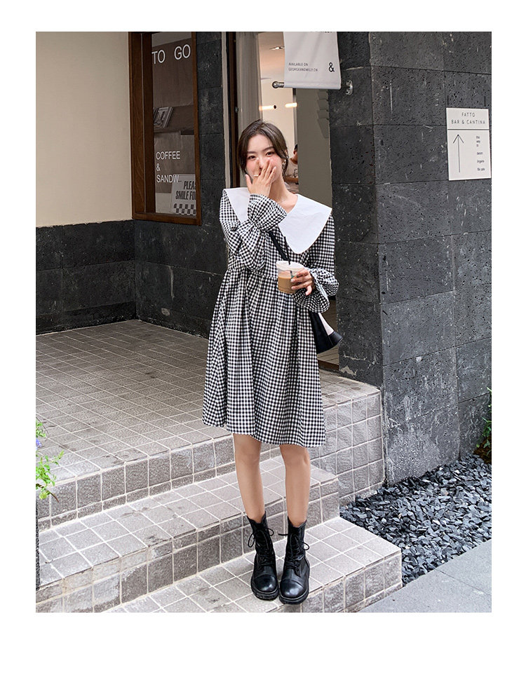 2022秋装新品复古格子减龄连衣裙X001-P90控159无差价，女装连衣裙，浙宝100