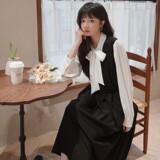 秋季连衣裙新款长袖2025新款假两件拼接高级感减龄学院风黑色长裙，女装连衣裙，浙宝100