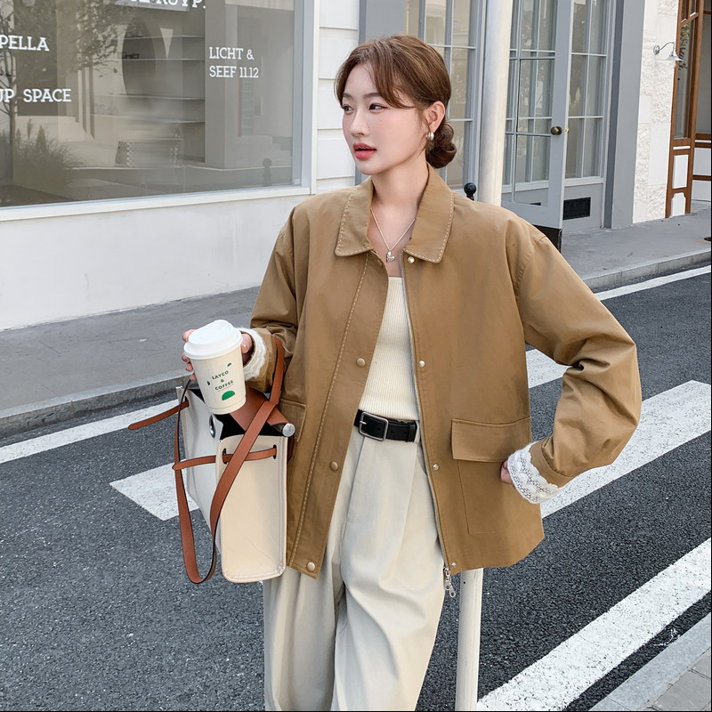 【新款】时尚咖色个性袖口花边拼接小外套B100-8658p135-k188,女装风衣,浙宝100