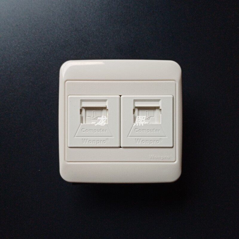 稳不落86型开关面板古典款家用壁装二位八芯网络插座电话六类网线