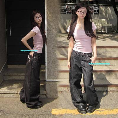 eihey诶嘿爱心印花牛仔裤女设计感高腰直筒休闲裤显瘦拖地长裤女