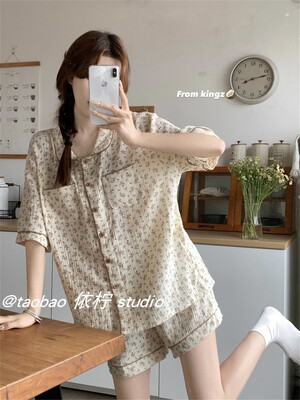 睡衣女夏季薄ins网红韩版家居服