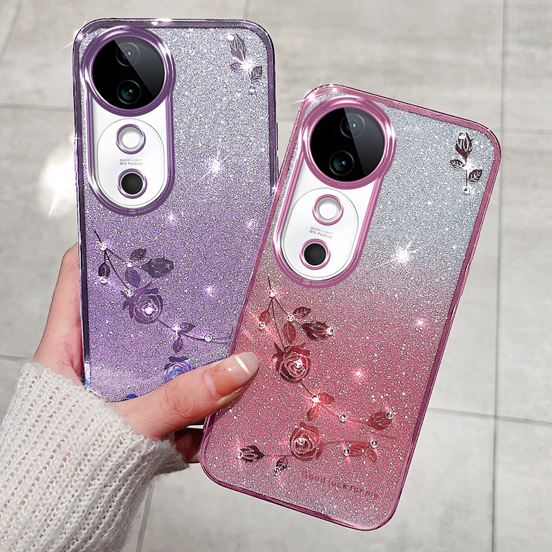 适用VivoV40手机壳渐变水钻