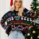 Knit Sequins Christmas Crewneck Loose Snowman ree Sweater