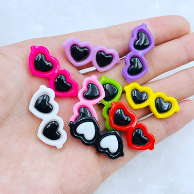 14Pcs New Cute Resin Mini Cartoon Heart-Shaped Glasses Flat