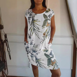 tton Linen Pocket Women Crew Printed Sleeve 2025temu Short