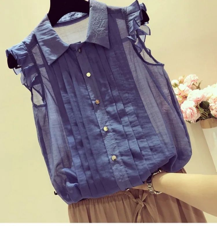 Ruffle Blouse Women Button Feminine Blouse Shirt Female Eleg