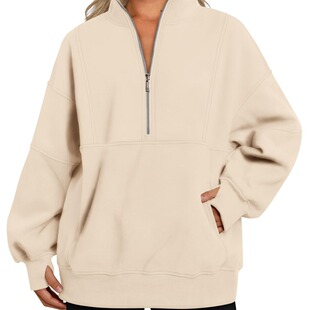 2025 Women's Pocket Half Zipper Loose Casual Stitching Fleec