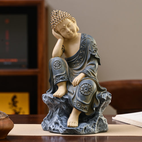 禅意坐姿睡佛摆件庭院花园树脂坐佛雕像露台茶室书房摆件户外落地