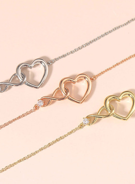 ins风镂空8字无限爱心形手链女单锆石简约百搭手饰品跨境电商配饰