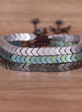 3色胆石箭头手串男性朋克手工编织赤铁矿手链