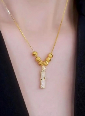 新款气质竹节项链女新中式钛钢锁骨链轻奢风吊坠女高级感配饰批发