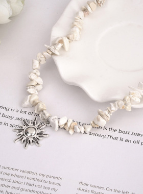 复古民族风做旧太阳花项链女ins嘻哈高级碎石小众锁骨链配饰