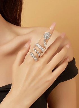 新款锆石花朵戒指指环可调节锆石环绕戒指配饰女士 ring