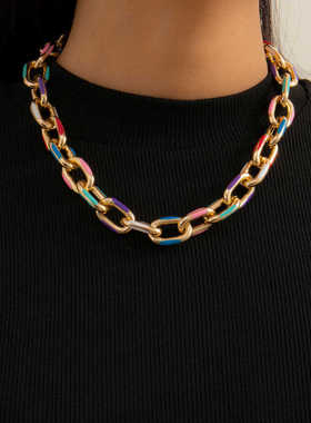 跨境速卖通爆款时尚朋克风滴油嘻哈链条彩色项链女配饰批发