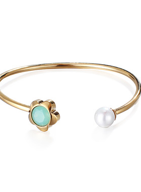 日韩甜美风创意新款配饰品 珍珠绿色水晶石开口时尚手镯