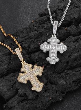 欧美跨境嘻哈十字架锆石吊坠热卖配饰个性饰品男士吊坠项链批发