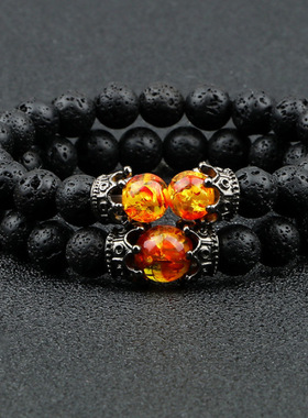 2条一套8mm grt4e火山石皇冠瑜伽手串DIY玛瑙佛珠手链跨境货源