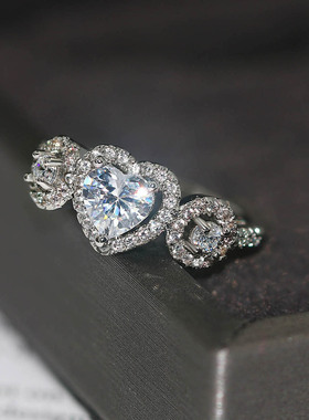 胧月 跨境爆款配饰 女式心形结婚戒指 锆石微镶镀白金首饰批发