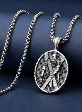 欧美跨境复古圣安德鲁纯锡吊坠项链配饰速卖通亚马逊饰品厂家批发