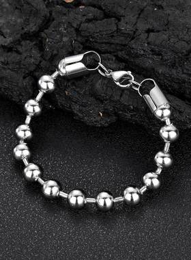 亚马逊跨境8mm玻珠链圆珠链不锈钢手链钛钢饰品18K金男士手链配饰