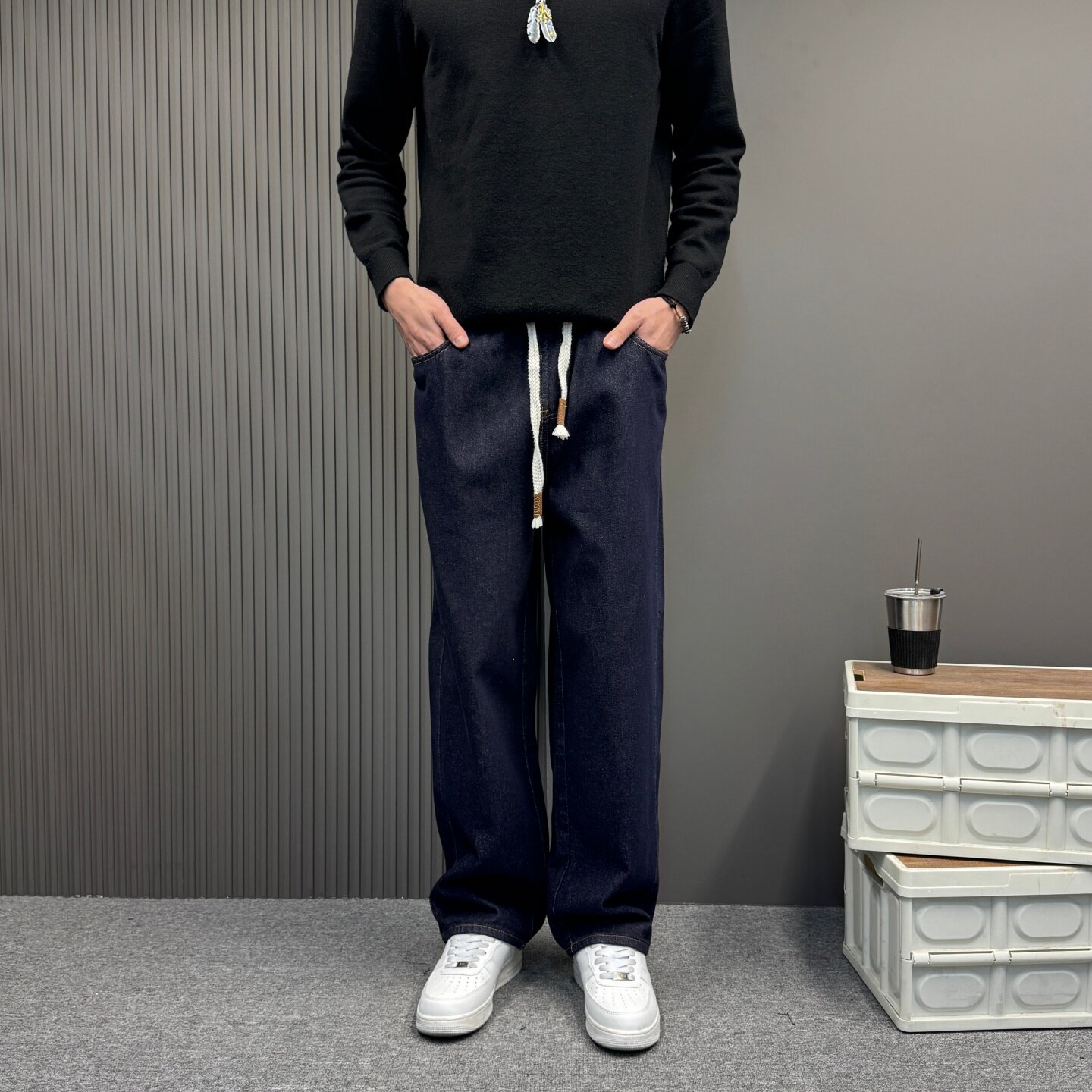 复古牛仔裤男春秋季痞帅宽松阔腿直筒裤子新款美式潮牌弯刀工装裤