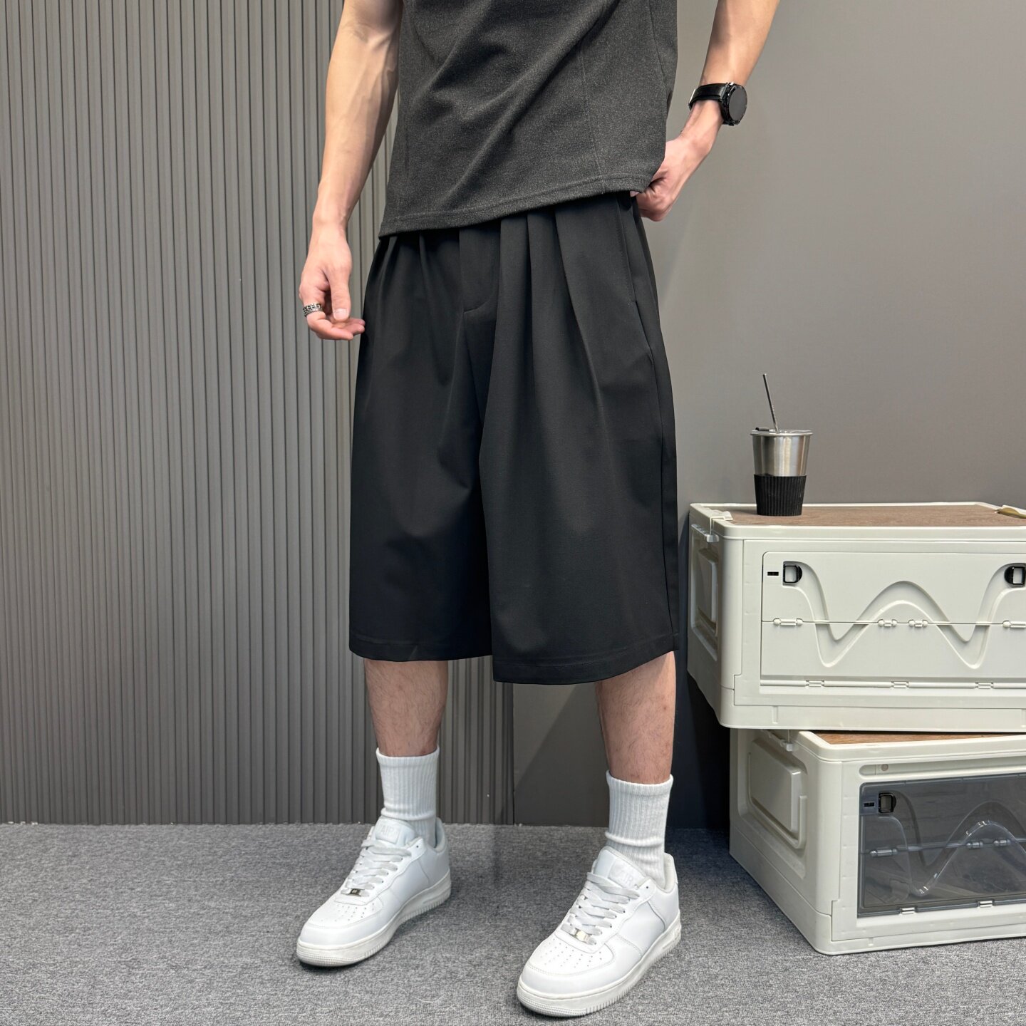 黑色西装短裤夏季新款轻薄百搭超宽松挺阔日系学院风纯色裤子男女