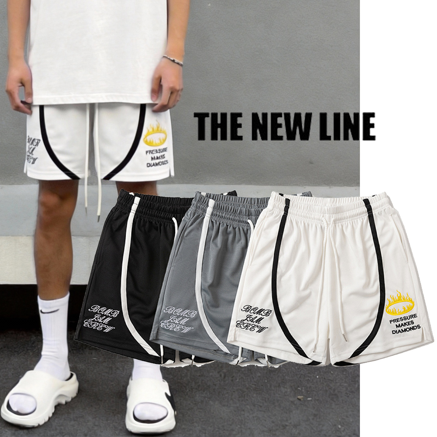 刺绣字母速干四分短裤男夏季美式潮牌宽松运动休闲网眼透气篮球裤