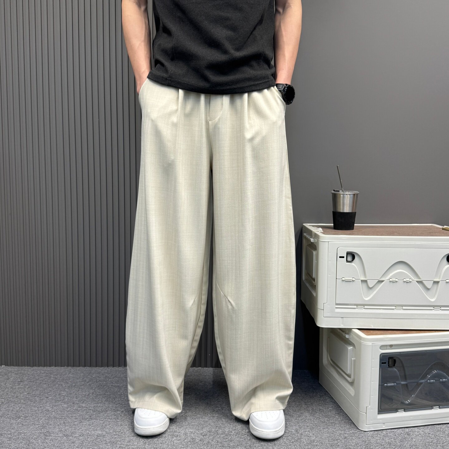 夏季新款潮流垂感清凉弯刀长裤休闲宽松时尚百搭阔腿裤子男女通用