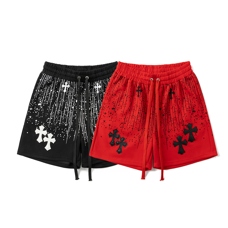 美式复古十字架休闲夏卫裤设计感四分篮球宽松短裤印花运动休闲裤
