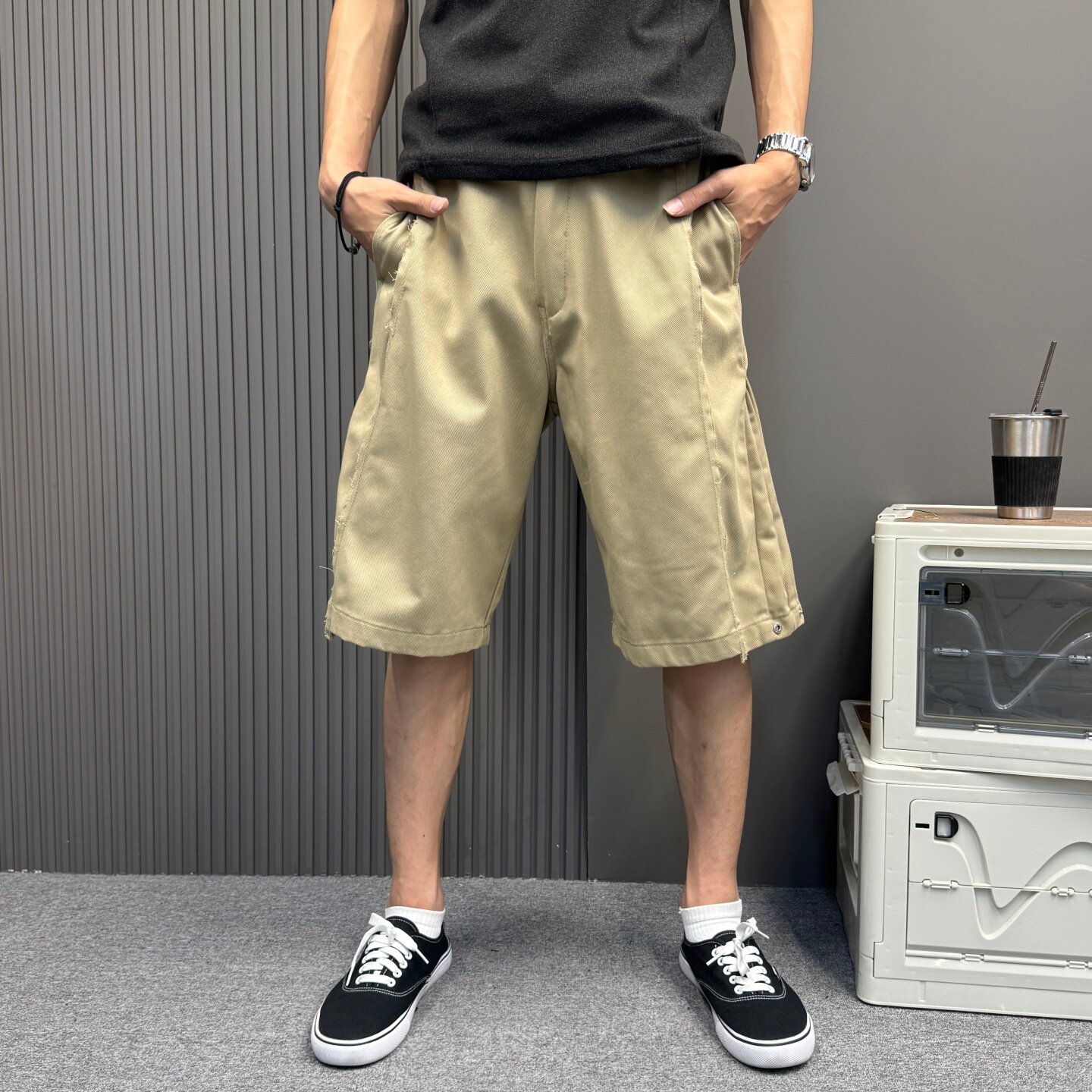 卡其色阔腿短裤男女同款 夏季薄款显瘦宽松休闲百搭运动五分裤子
