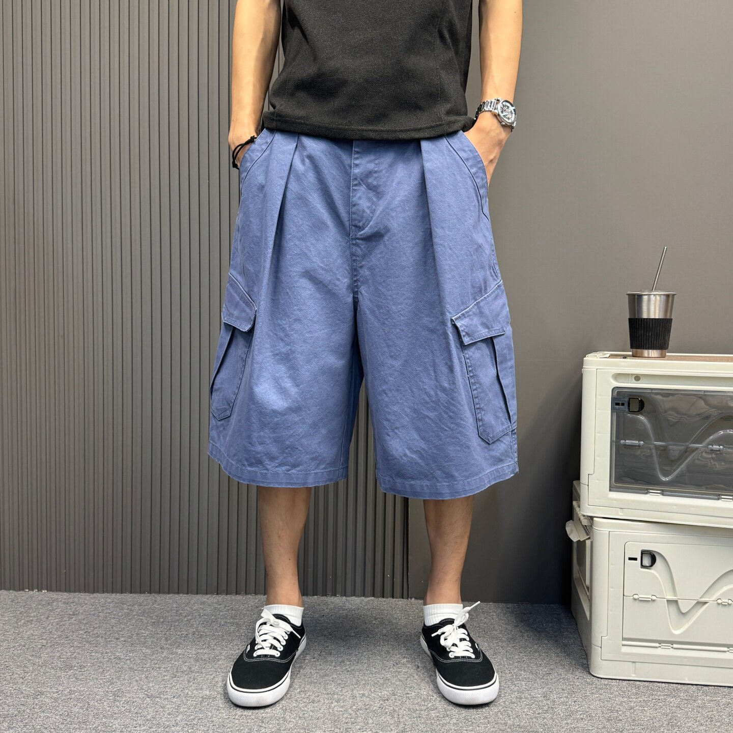 美式复古高街工装七分裤可调腰