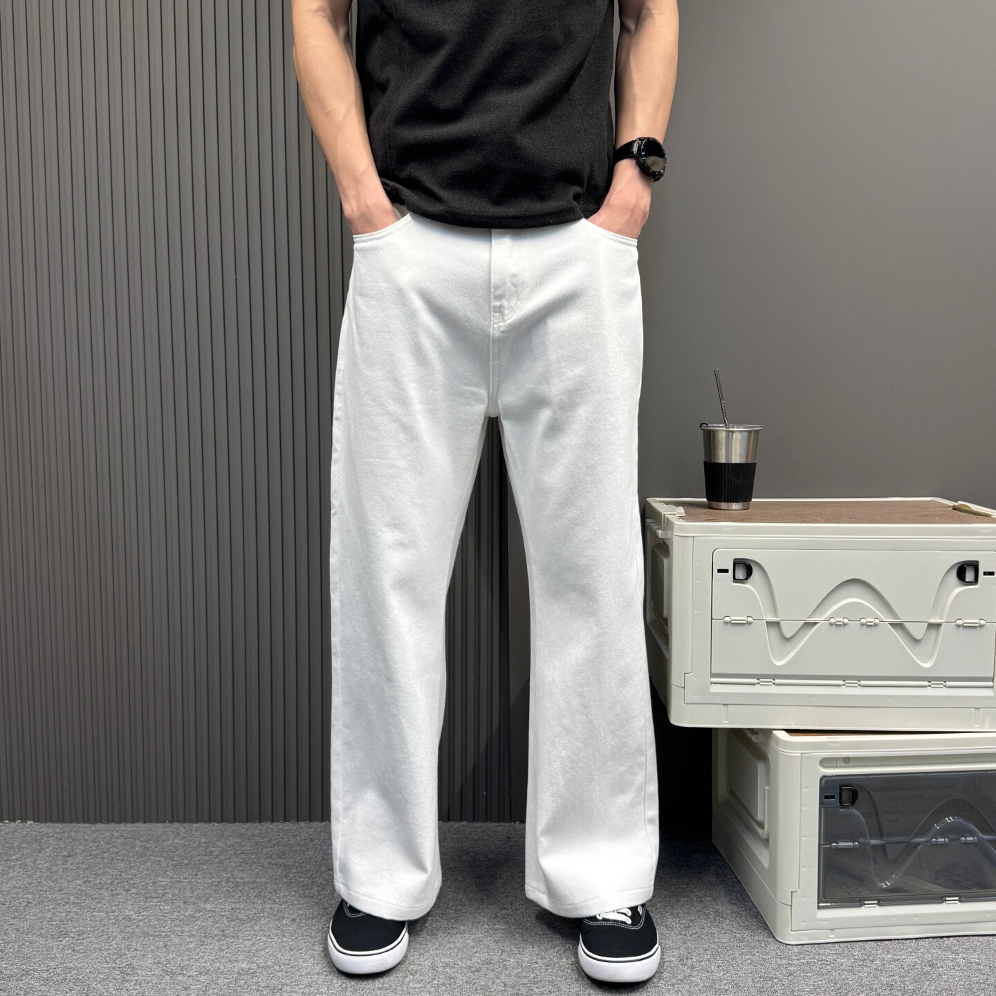 新款男士直筒牛仔裤个性流行微喇男裤休闲裤子春夏百搭水洗白牛仔