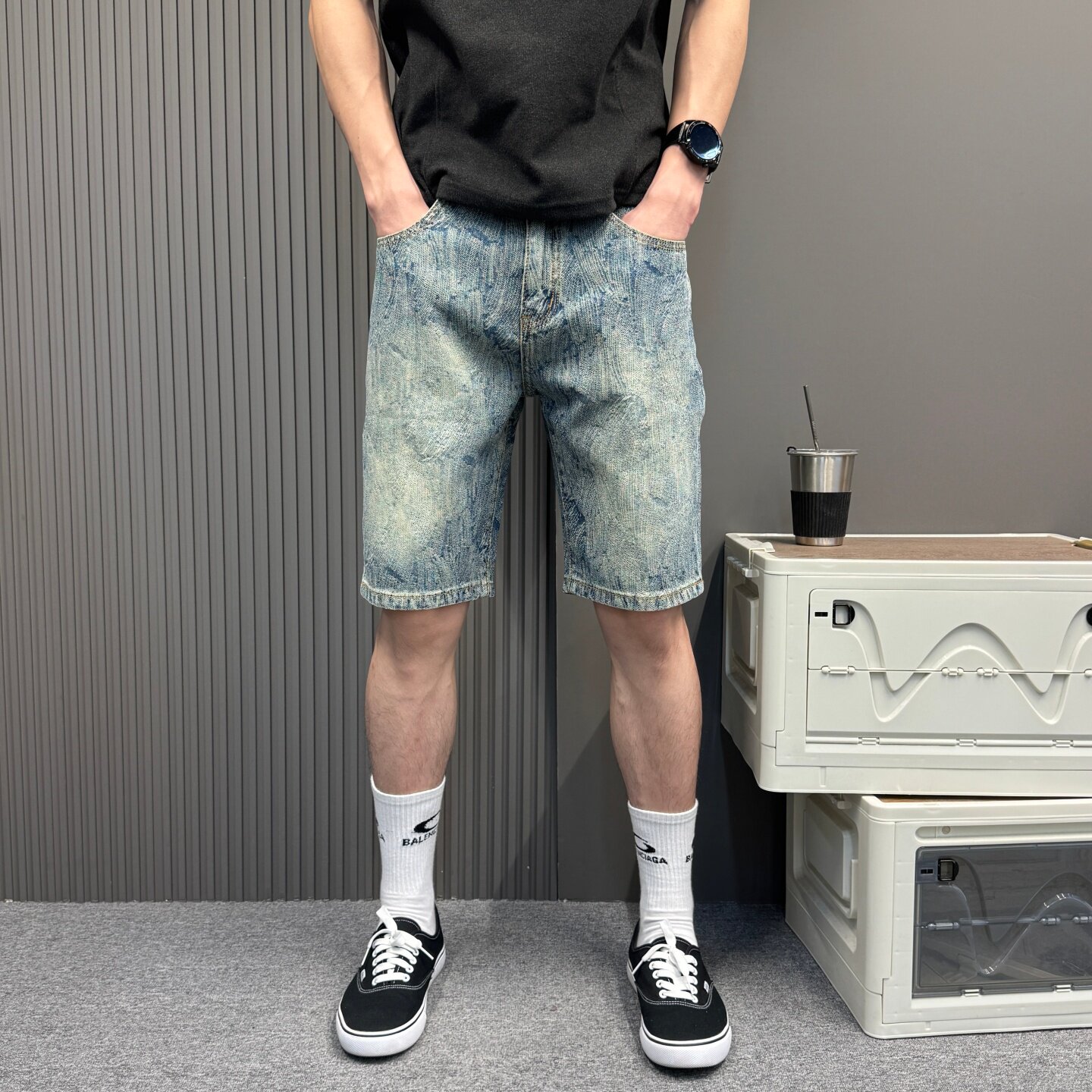 美式休闲纯棉高端牛仔短裤男2026夏季潮流复古水洗宽松大码五分裤