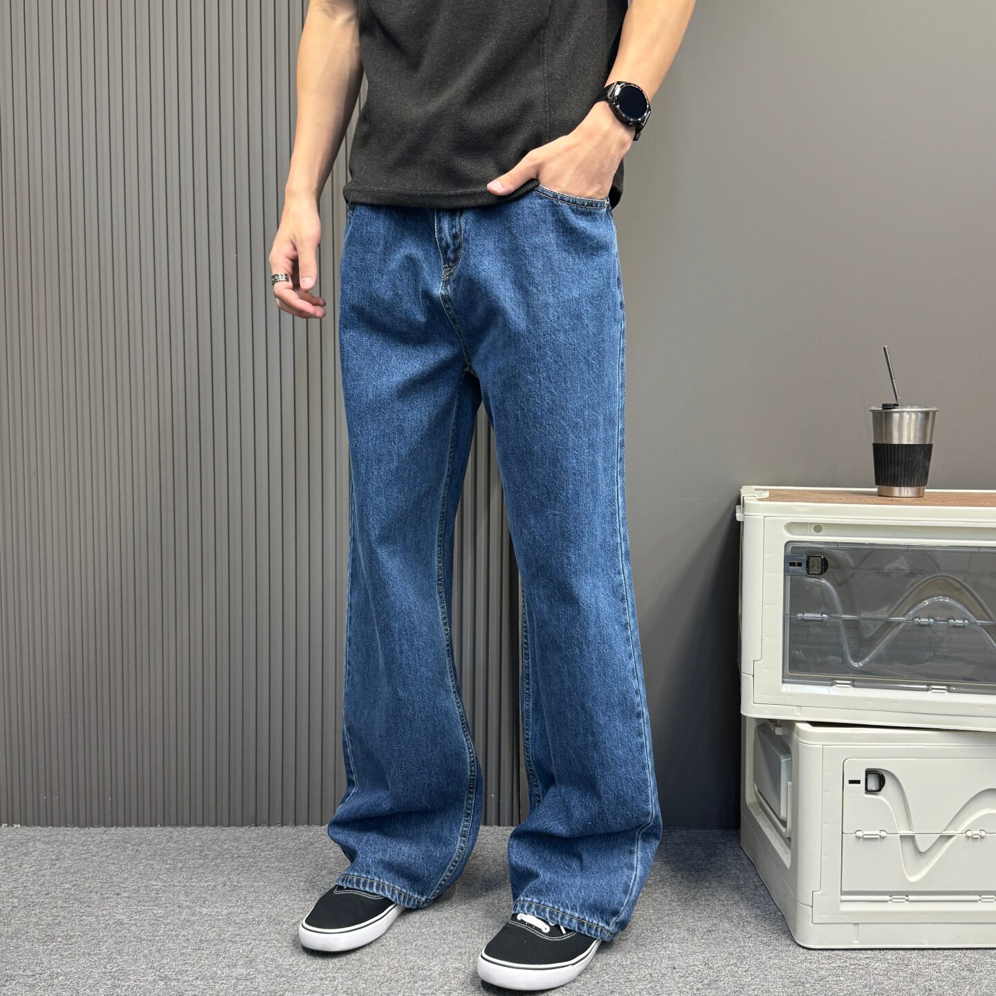 复古港风直筒宽松牛仔裤男女高级质感百搭vibe休闲阔腿长裤情侣款