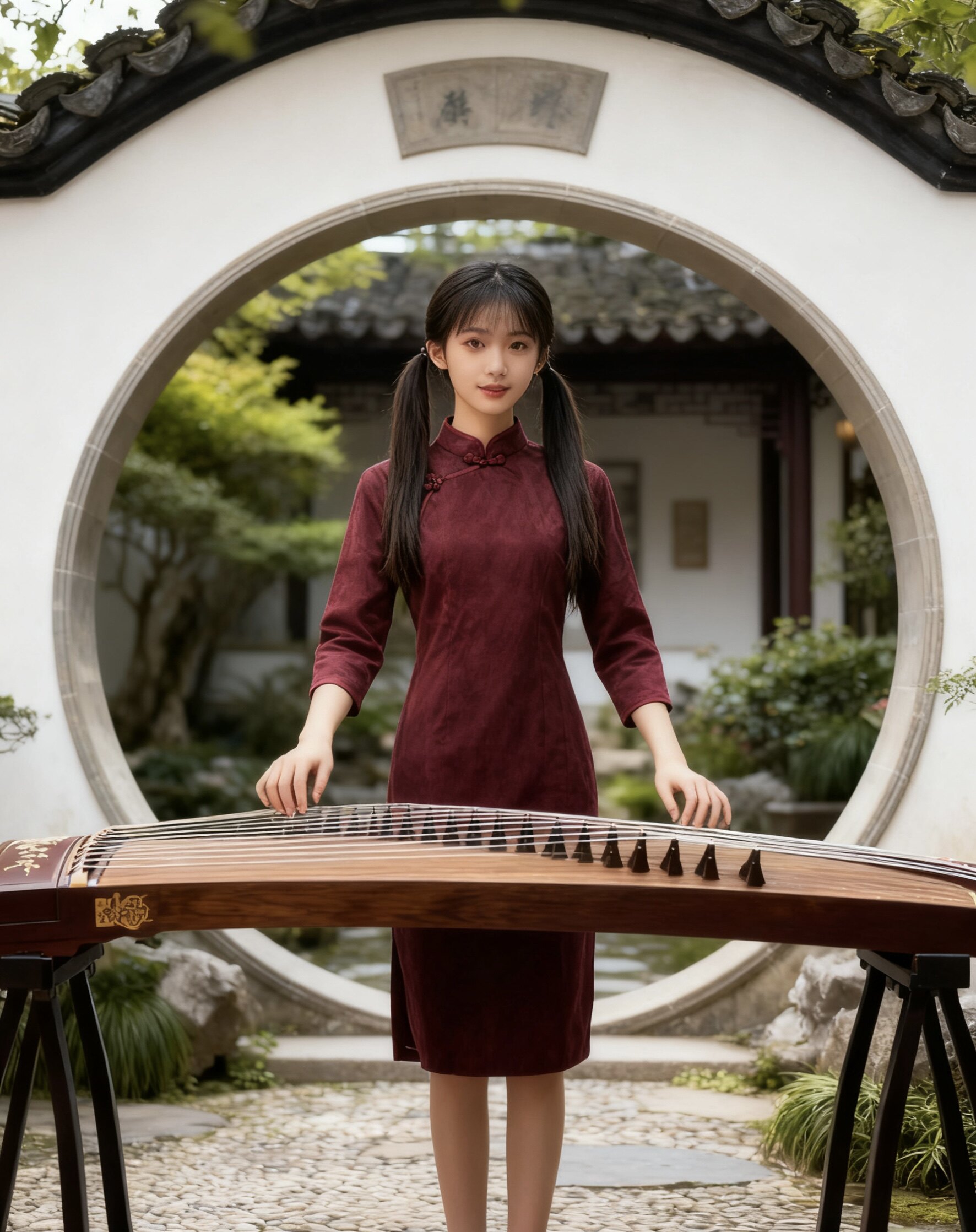 云水吟Xxl码深红平绒中袖秋冬短旗袍显瘦0009开叉主持敬酒服大码