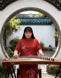 云水吟3Xl大码 丝绒主持开叉连衣裙0008连衣 大红胖婚礼长旗袍中袖