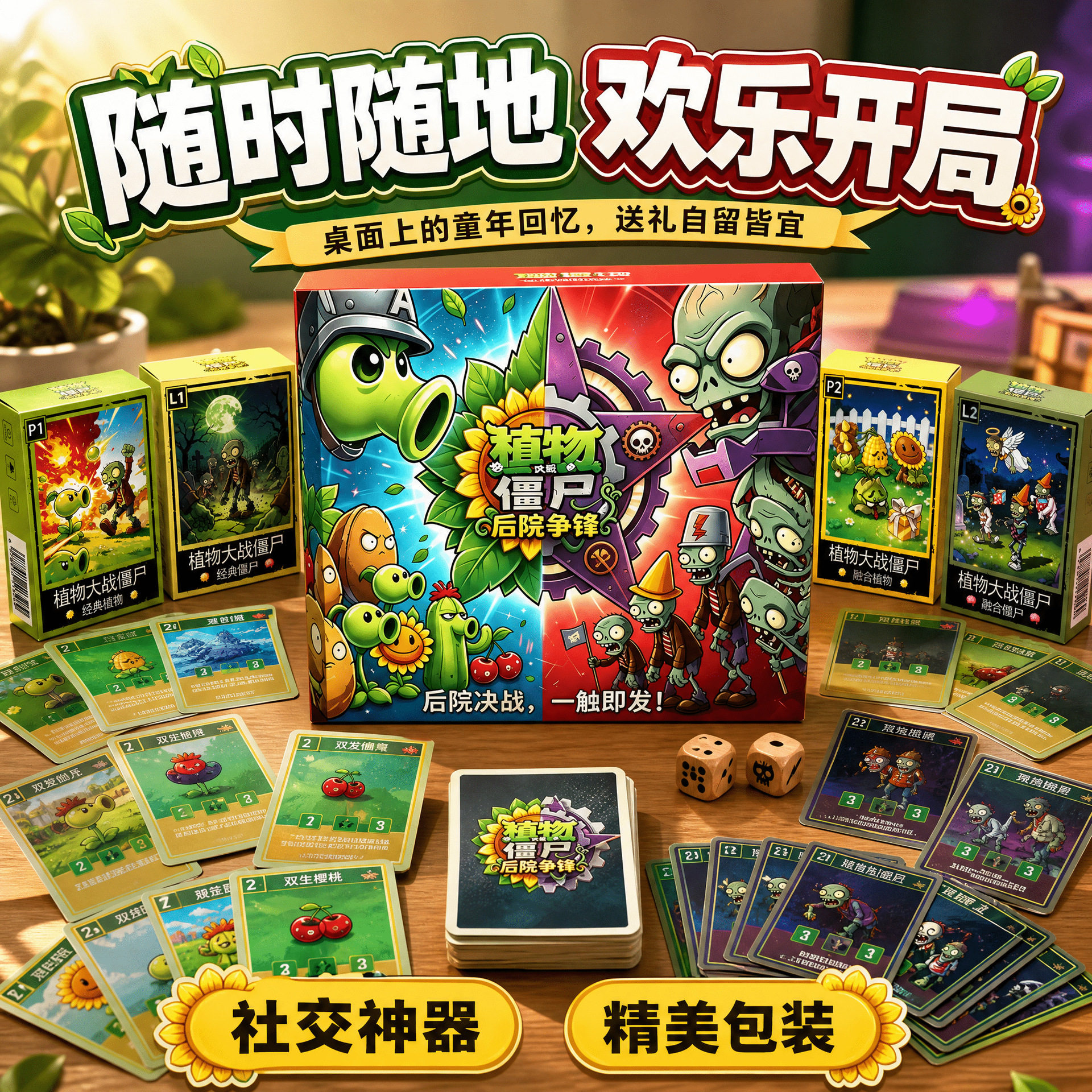 新款植物大战僵尸对战卡牌后院决战主题桌游儿童益智收藏卡片整盒