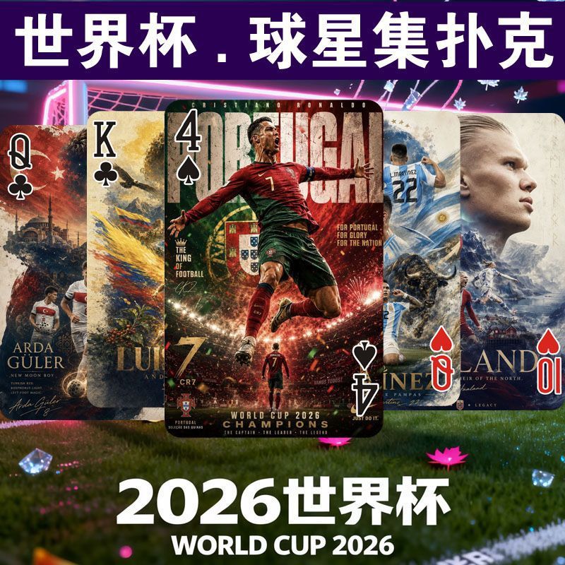 2026世界足球掼蛋扑克牌文创DIY桌游球星收藏纪念周边小卡收藏