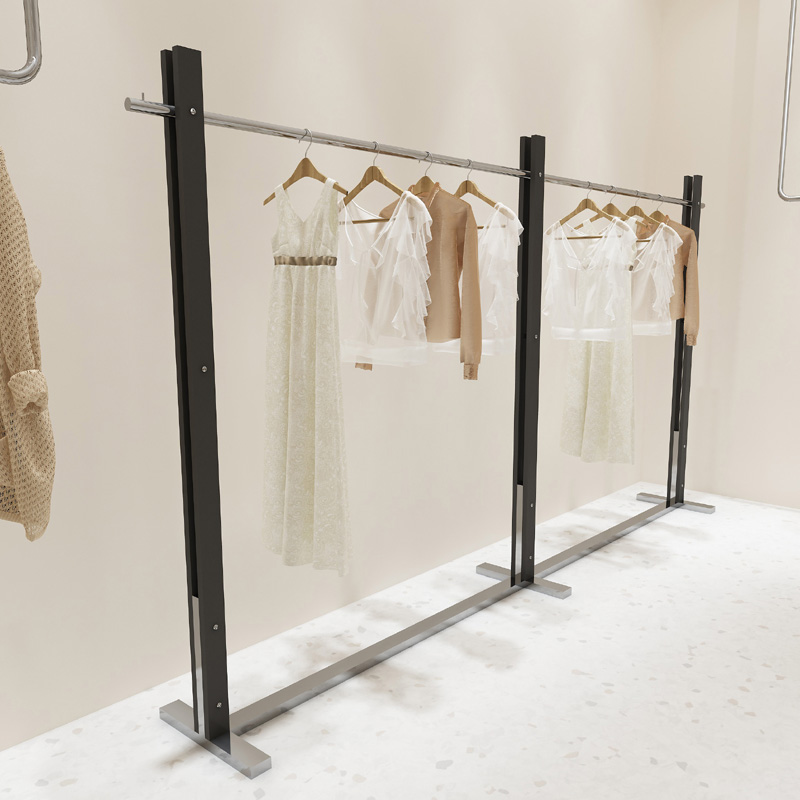 简约现代服装店展示架亚光黑挂衣架女装店加厚不锈钢落地中岛架
