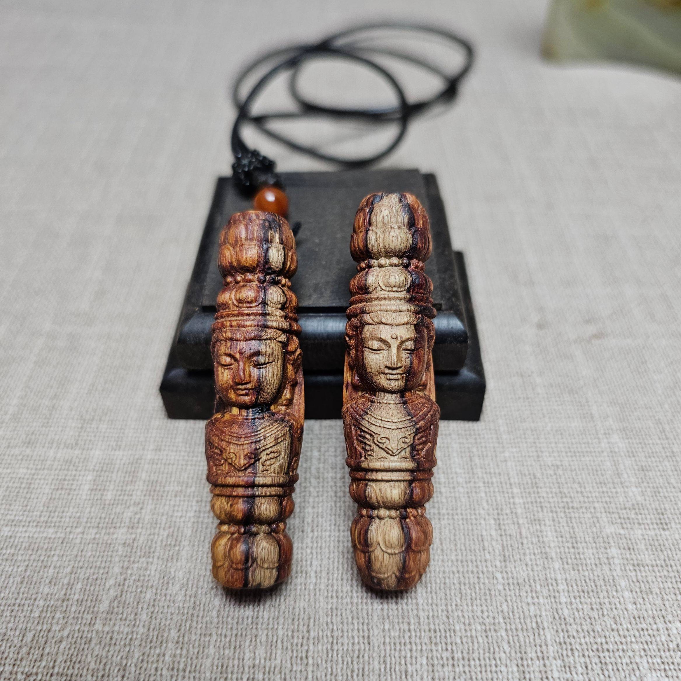 海南降真香大叶莲花天珠观音吊坠挂件配饰降魔杵5.7*1.35cm赠挂绳