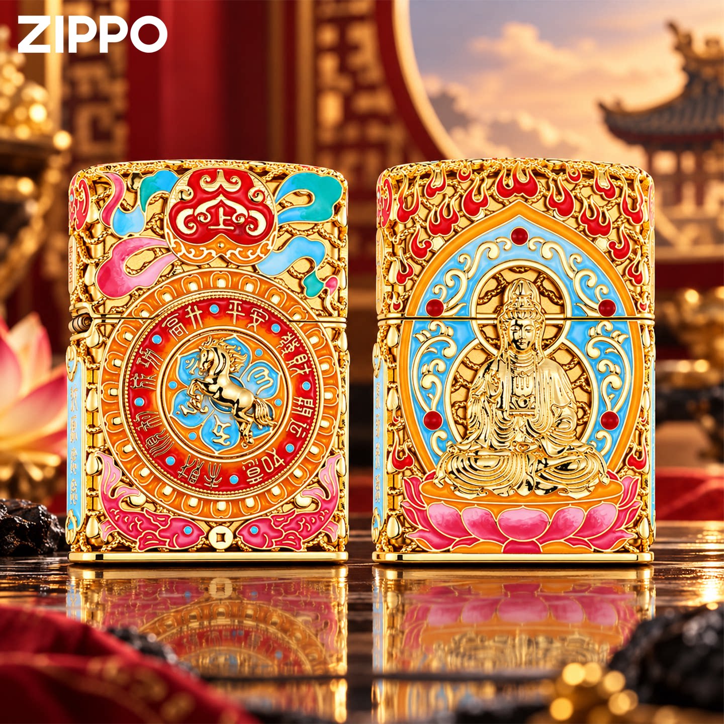 zippo官方旗舰 马到佛安珐琅防风煤油打火机送男友高颜值生日礼物